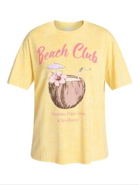 Beach Club Yellow Graphic Tee with Pink Print